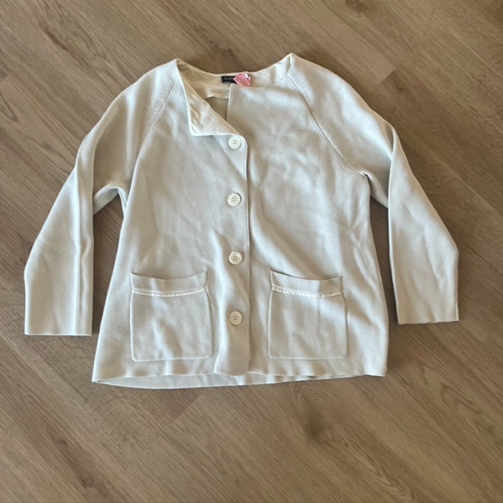 Eileen Fisher Silk Blazer Cardigan Sweater Button Up Size Petite Small Beige